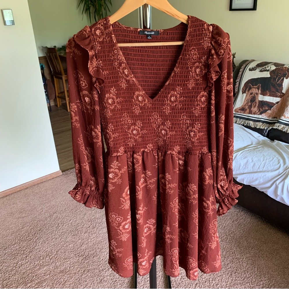 Madewell V-Neck Smocked Mini Dress Floral Mini